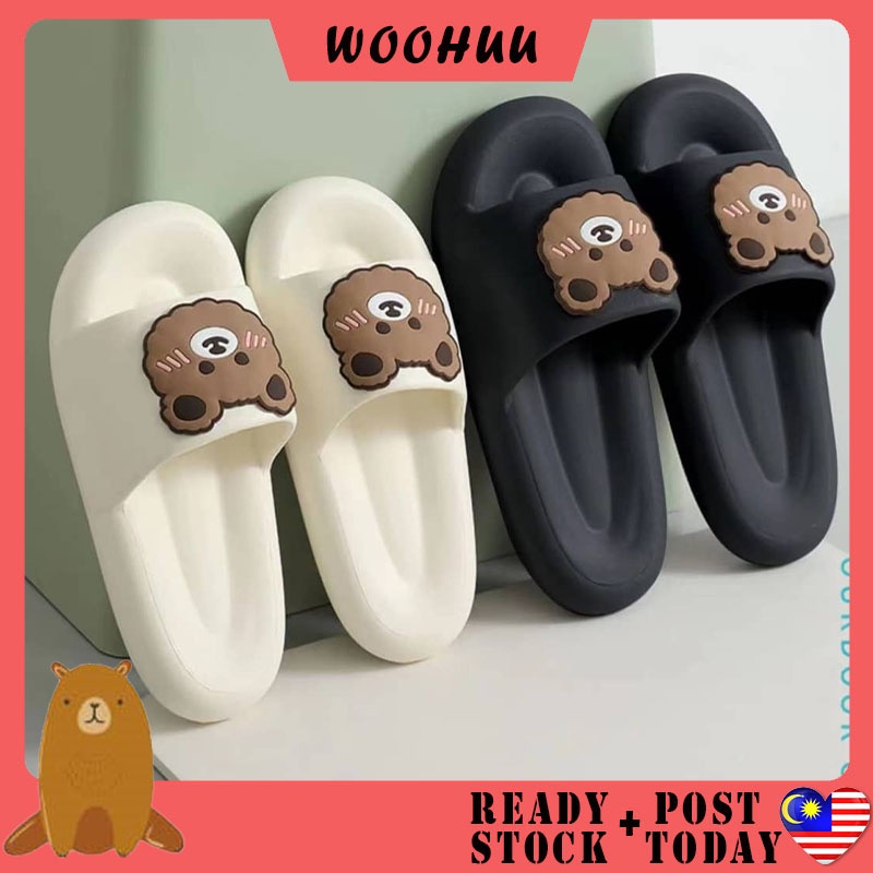 READY STOCK WOOHUU Home Slipper Thick Sole Flat Shoes Comfy Indoor Unisex Women Men Shower Kasut Rumah Anti-slip Sandal