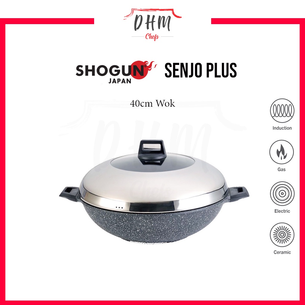 Shogun 40cm Senjo Plus Marble Wok with Lid Induction Nonstick