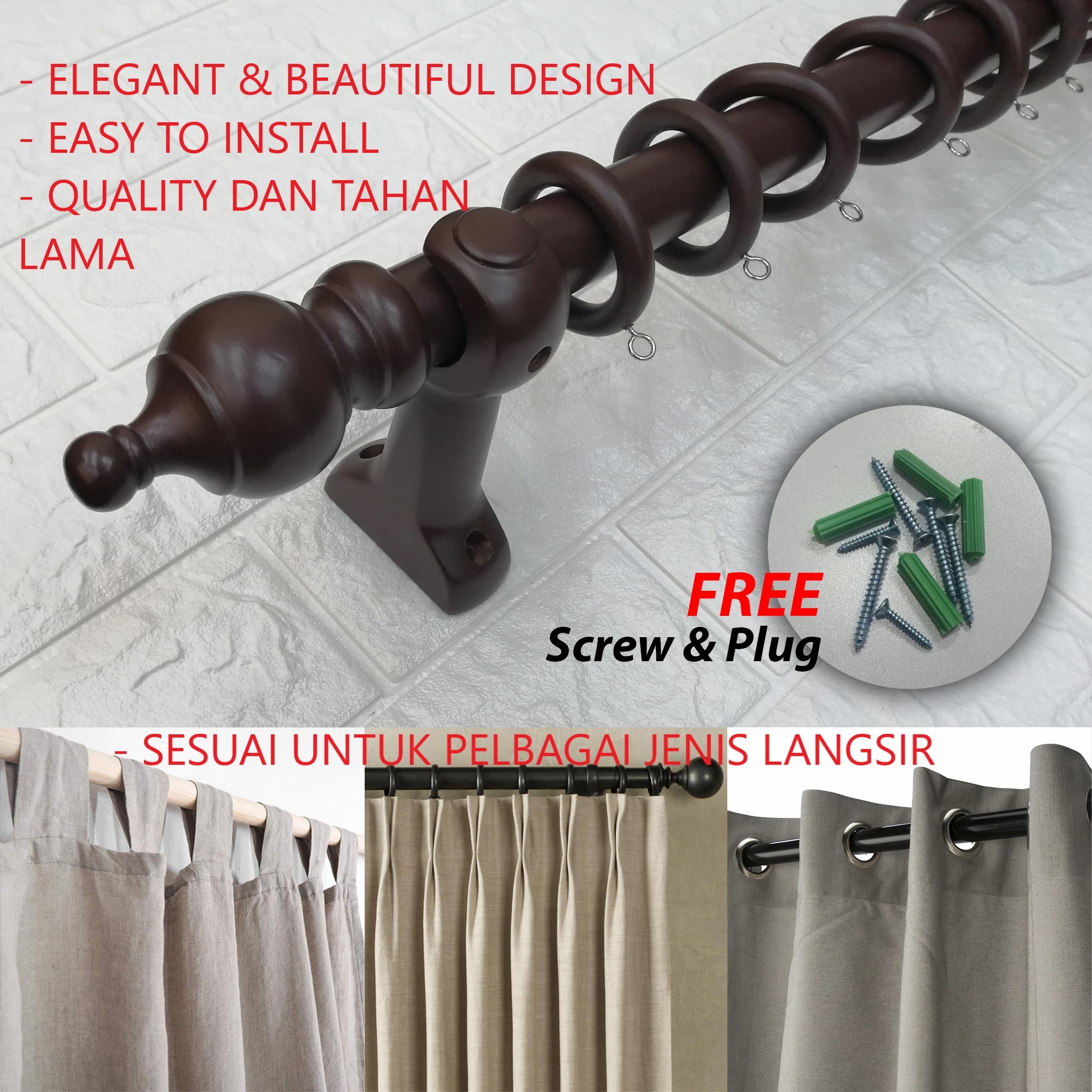 Wood Curtain Rod Senang Di Pasang Dan Beautiful Design Completed Your Deco