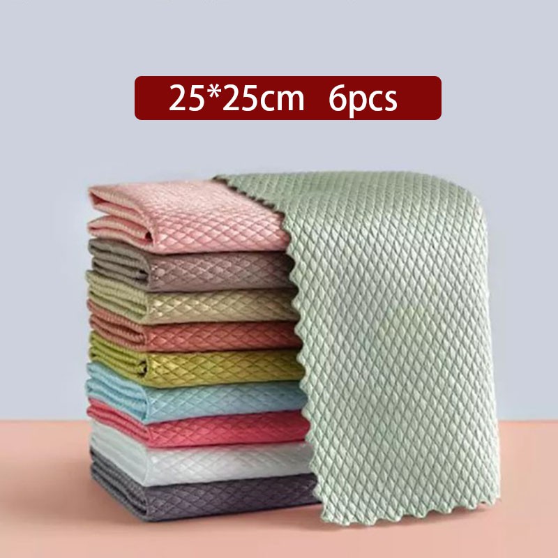 6Pcs Fish scale rag Wipe Glass Rags Kitchen Cleaning Towel Absorbent ...
