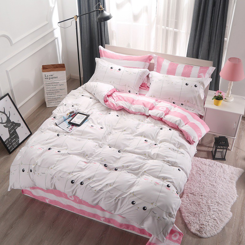 Pink Cat Duvet Cover Sets Pillowcases 3pcs 4pcs Bedding Set Single