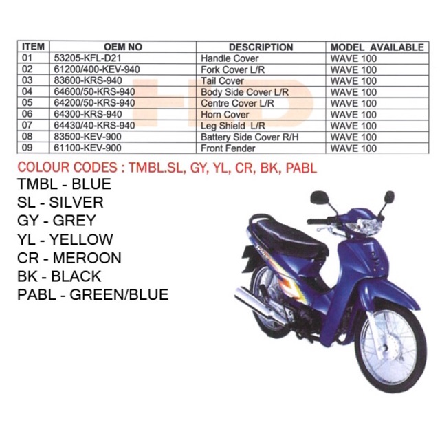 honda wave 100 body cover