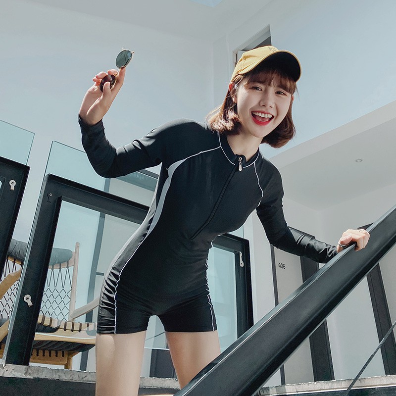 Conservative Long Sleeved One Piece Professional Sports Hot Spring Swimsuit Female Summer New Fashion In 21 Shopee Malaysia