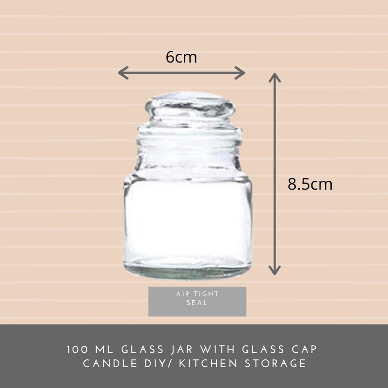 Glass jar with glass cap / Candle making/Candle Container/ Food storage/ Snack Storage/ Candle