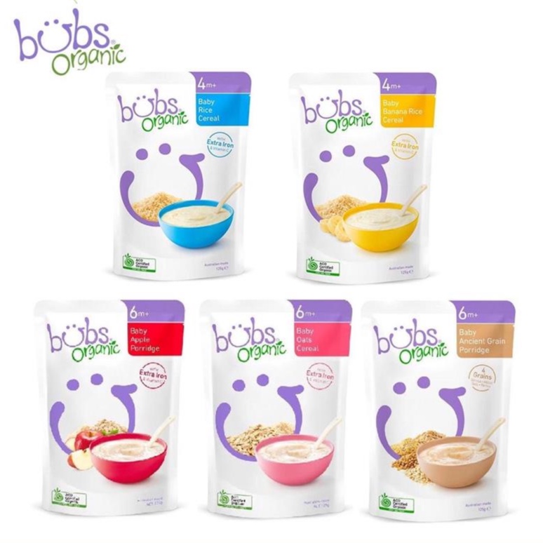Bubs Organic Baby Rice Cereals 125g 6m+, Oats Cereals, Banana Rice ...