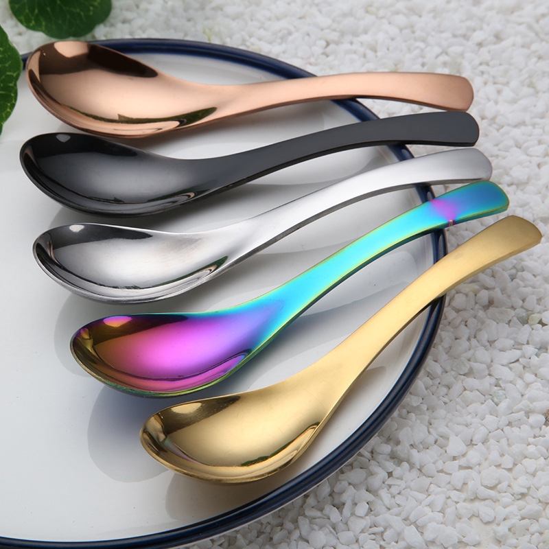 Round Head Spoon Rainbow Gold Stainless Steel Spoon Chinese Soup Spoon ...