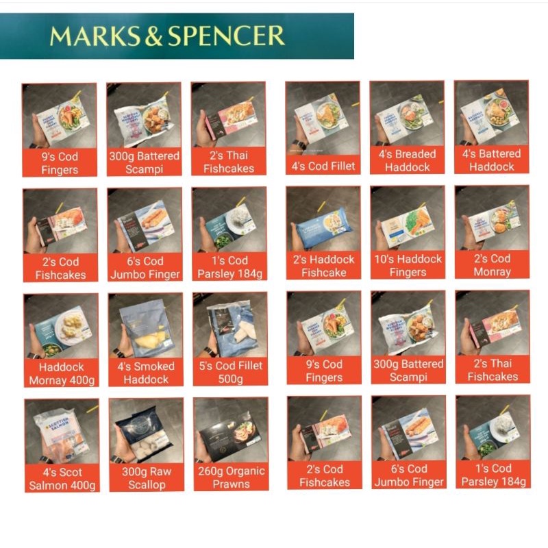 M&S Marks and Spencer Frozen Seafood Haddock/Cod/Monkfish/Scampi