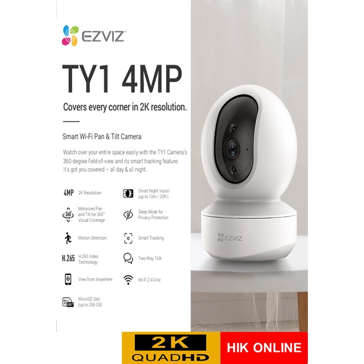 EZVIZ TY1 4MP Pan & Tilt WiFi Home Security CCTV IP Security Camera ...