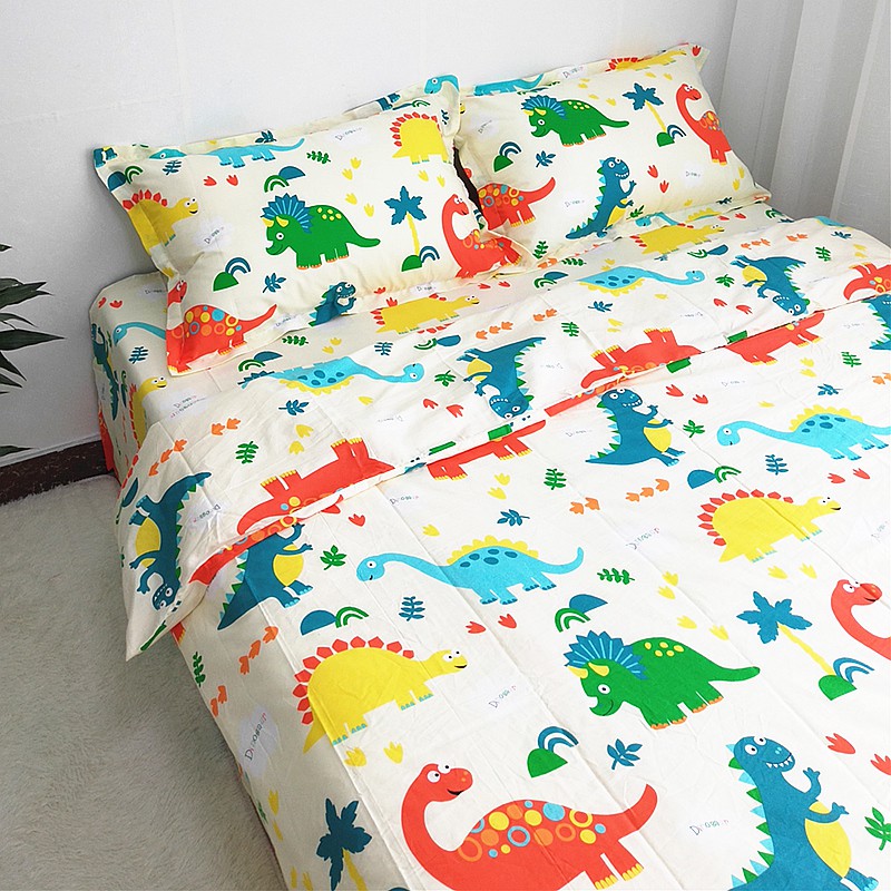 Cartoon Cute Cotton Beige Dinosaurs Three Or Four Boy Sheet Double