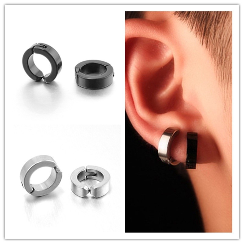 1 Pair Men Fashion NonPiercing Clip on Ear Stud Cuff Hoop Earrings