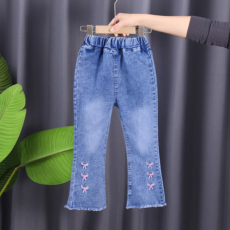 Baby Girl Seluar Jeans Light Blue Long Pants Stretch Bell Bottom Jeans ...