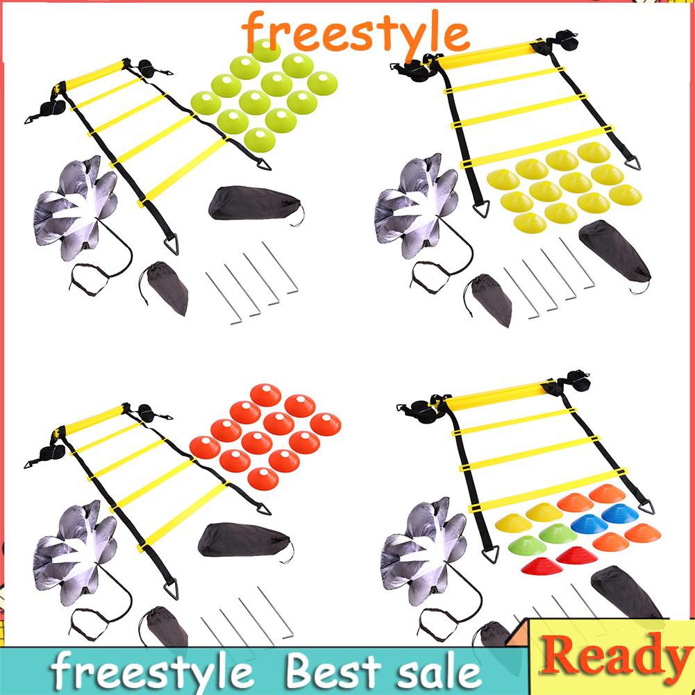 freestyle Adjustable Football Footwork Rungs Agility Ladder Training Kit with Disc Cones