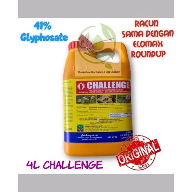 EcoNature 4L CHALLENGE Herbicide Racun Rumpai / Rumput - 4L (READY ...