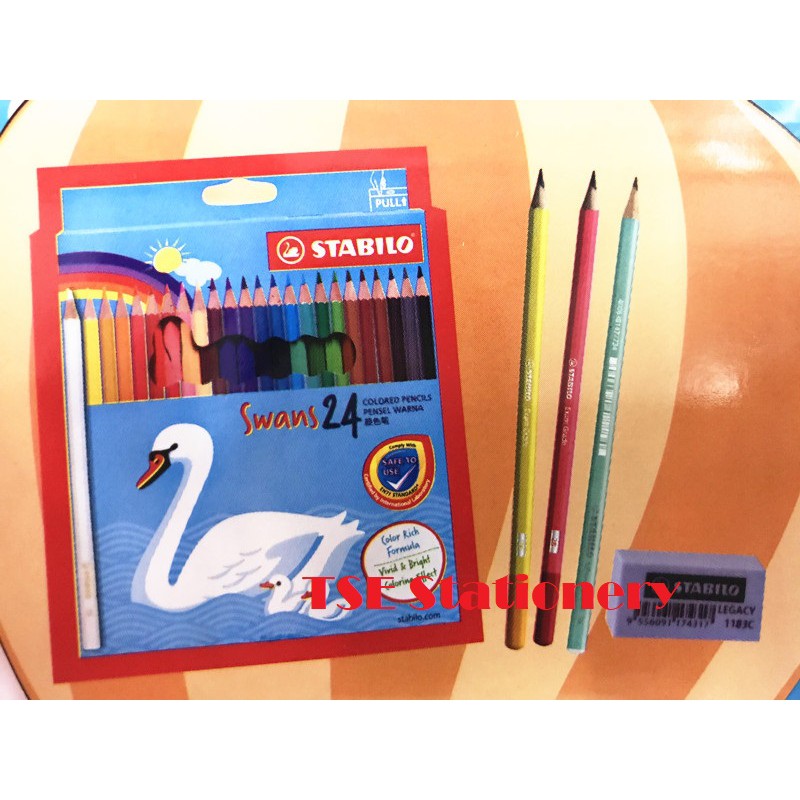 *Free Gift* Stabilo Swans 24 Colour Long / Color Pencil ...