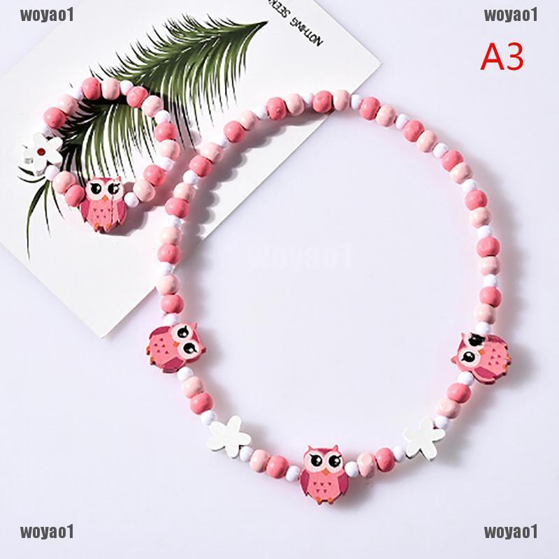 1sets Wooden Beaded Cartoon Animal Necklace bracelet kids gift party supply 