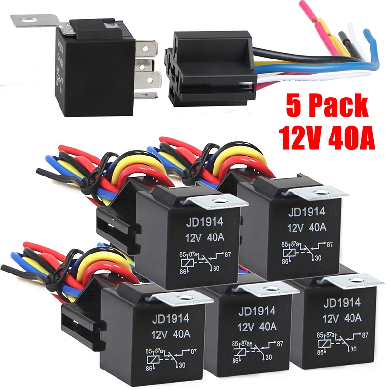Universal 5 Pcs Car Truck DC 12V/24V 5-Pin Wire Relay Socket Harness Connector