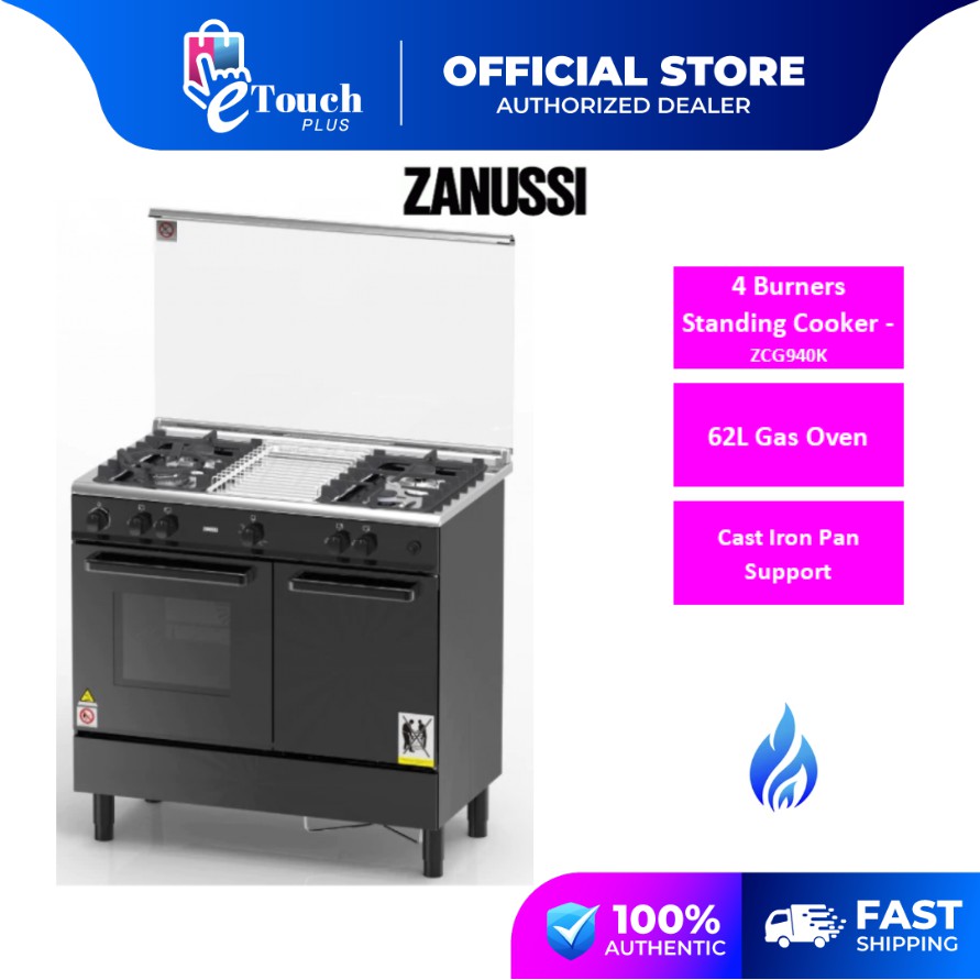 Zanussi 4 Burners/Gas Oven Freestanding Gas Cooke  ZCG940K / ZCG940W