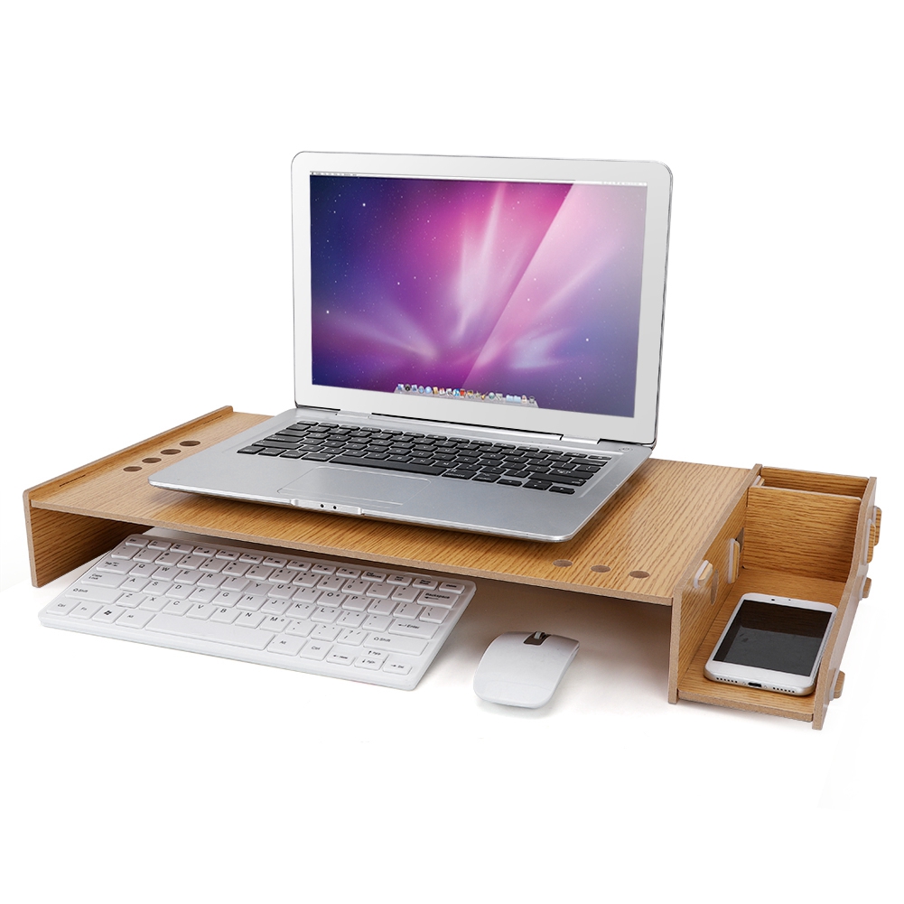 Stand Monitor Wooden Desk Storage Rack Laptop Pc Diy Desktop