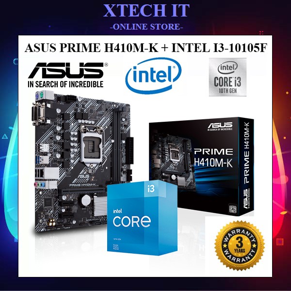 core i3 10105f cpuと h410 asusマザーボードのセット