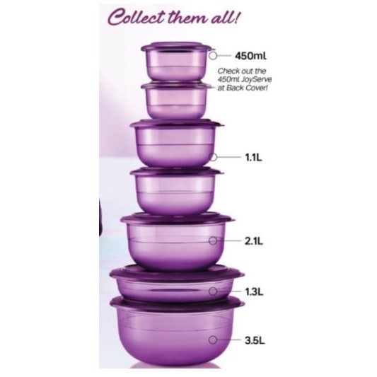 Tupperware Joyserve Bowl Elegant Serving Server keeper Level Purple July