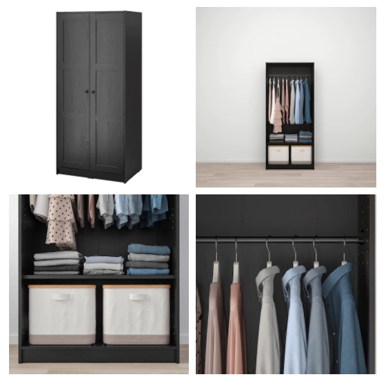 Swedish Design RAKKESTAD Wardrobe with 2 doors , blackbrown 79x176 cm