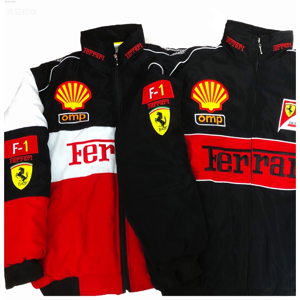 F1 jaket lelaki racing Jacket baju lelaki long sleeve retro motorcycle jacket motorcycle suit Ferrari team autumn and winter clothes cotton jacket embroidery