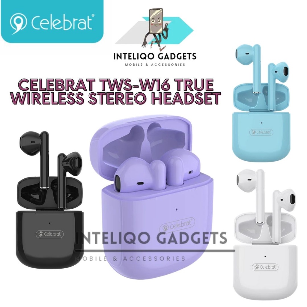 Celebrat TWS W16 true wireless stereo headset earphone earbuds white black blue purple