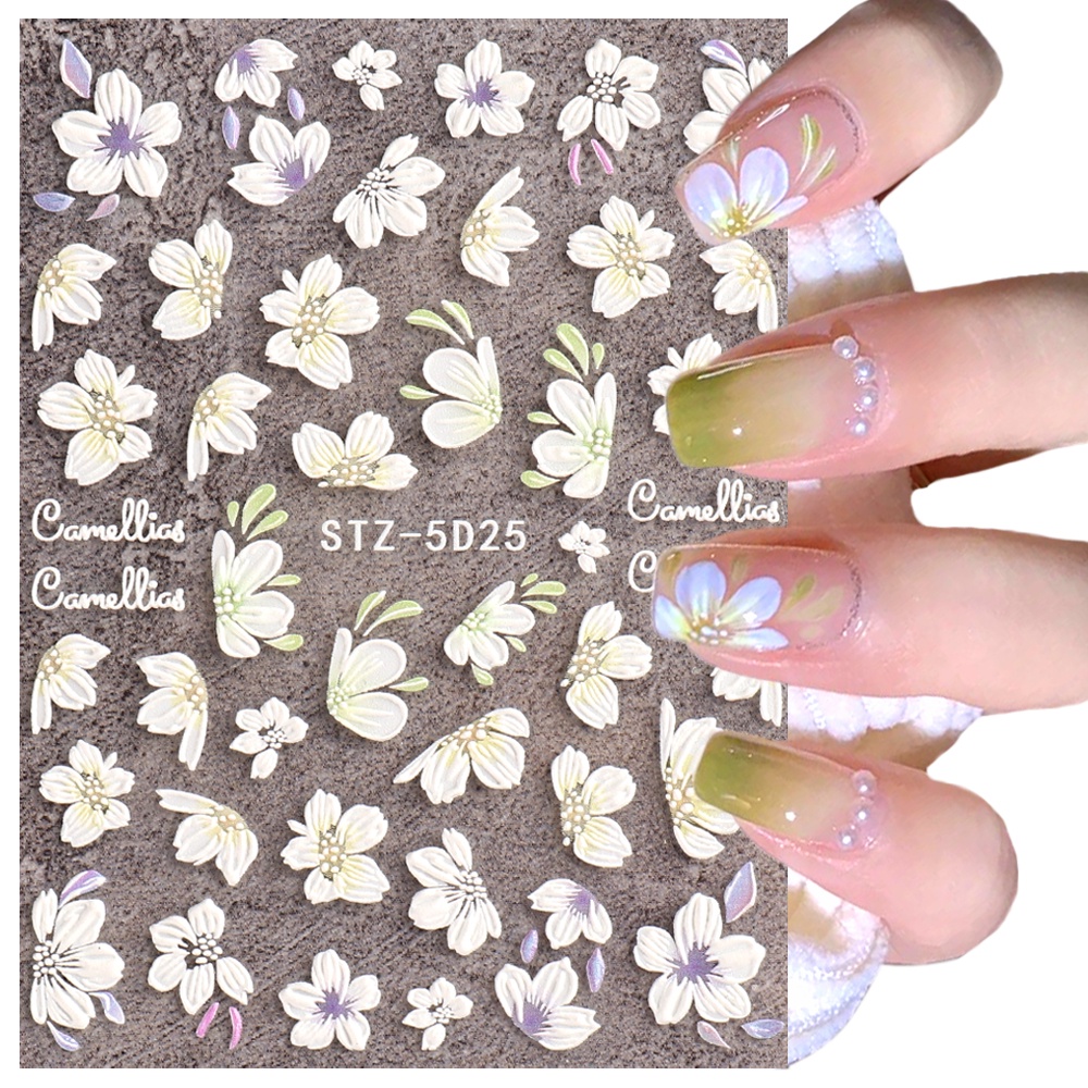 HAMA NAIL 5D Tulip Acrylic Nail Art Design Embossed Flower Camellia Spring Nail Sticker Wedding French Decor Accessory