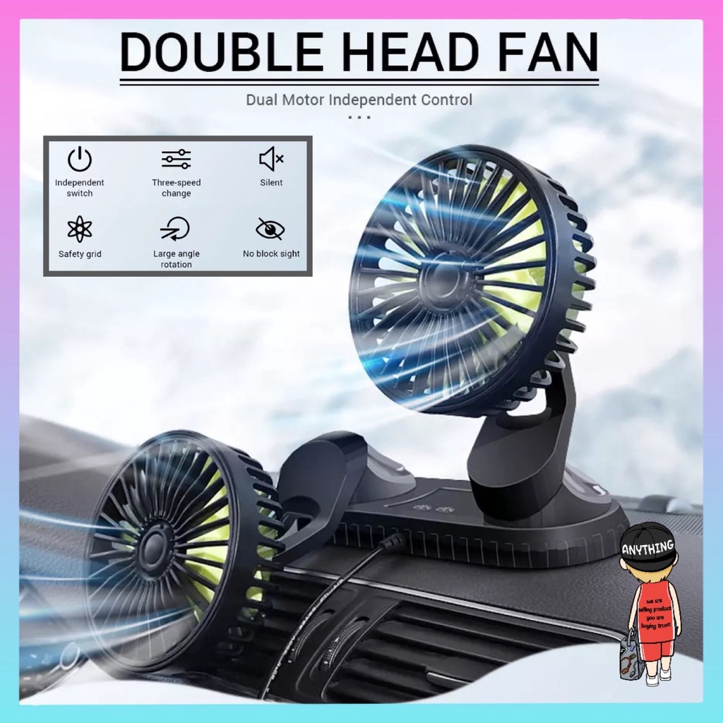 Double Head Car USB Fan For Dashboard Air Circulation Fans ABS Three
