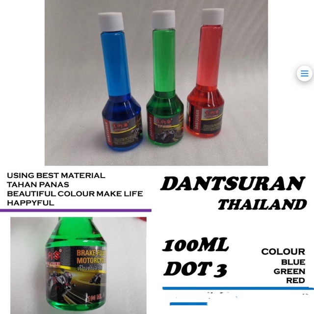 Brake Fluid Oil Color Dot 3 Thailand Dantsuran 100ml Universal Shopee Malaysia
