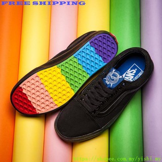 black vans rainbow sole
