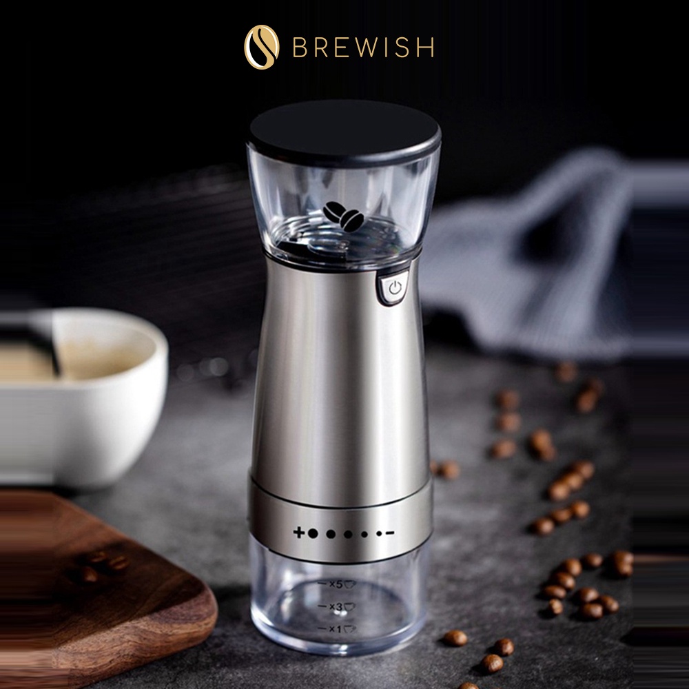 BREWISH Barista 304 Stainless Steel Ceramic Burr Coffee Bean Grinder USB Rechargeable Electric Auto Pengisar Kopi 咖啡豆研磨机