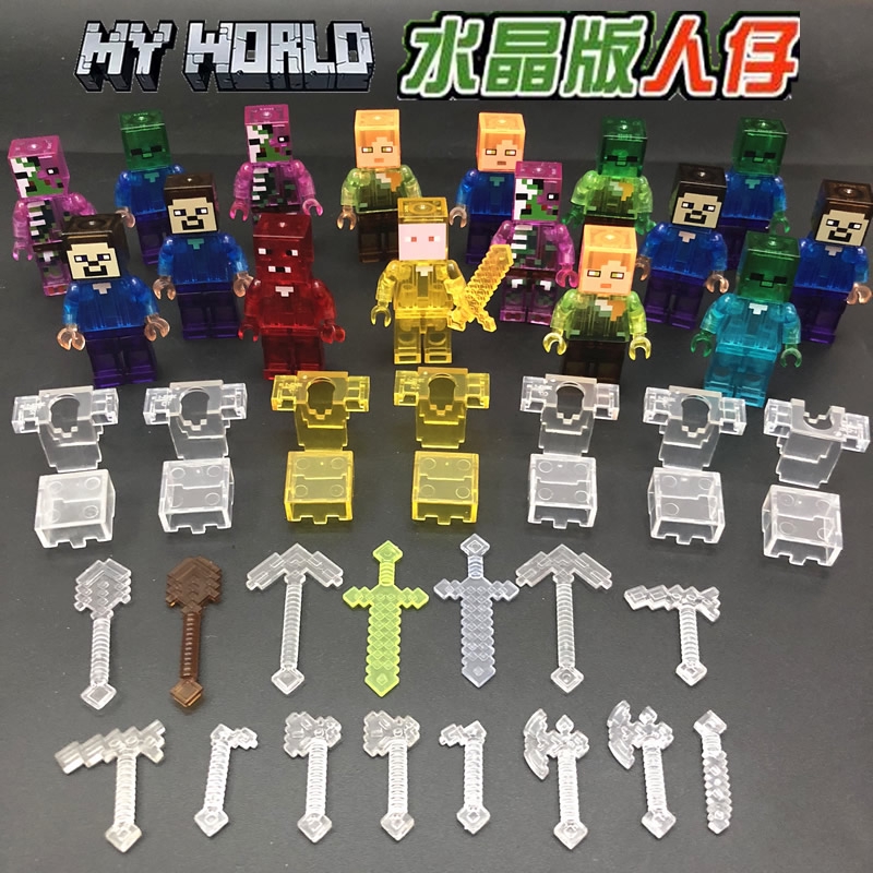 Lego Minecraft Assembled Toys Crystal Blocks Minifigures Villagers Figures Dolls Diamond Steve Weapons Shopee Malaysia