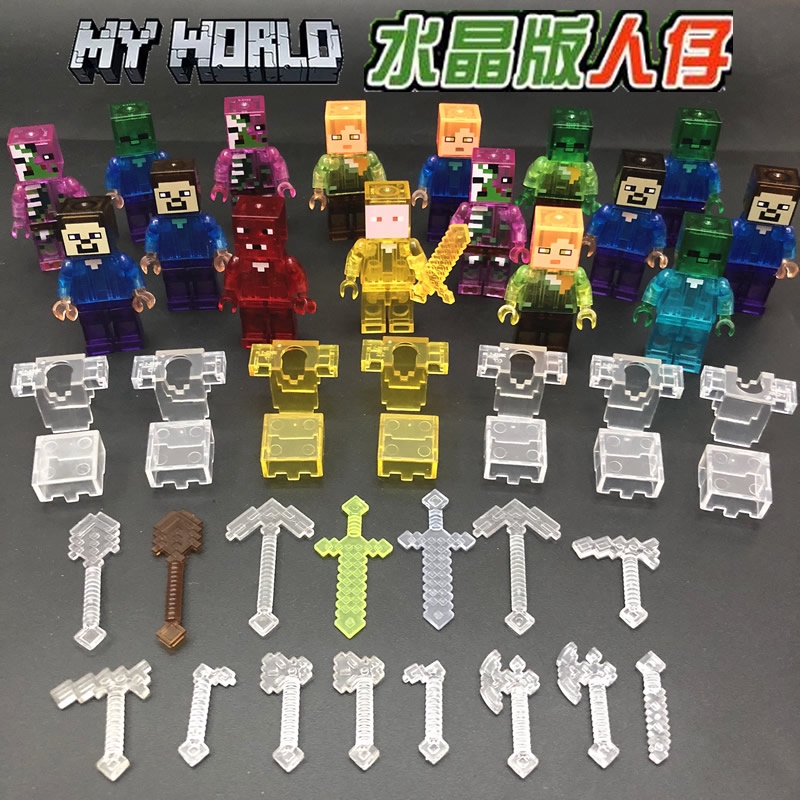 Lego Minecraft Assembled Toys Crystal Blocks Minifigures Villagers Figures Dolls Diamond Steve Weapons Shopee Malaysia