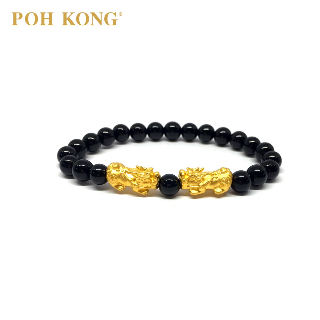  Poh  Kong  999 9 24K Pure Gold Double Pixiu Agate Bracelet  