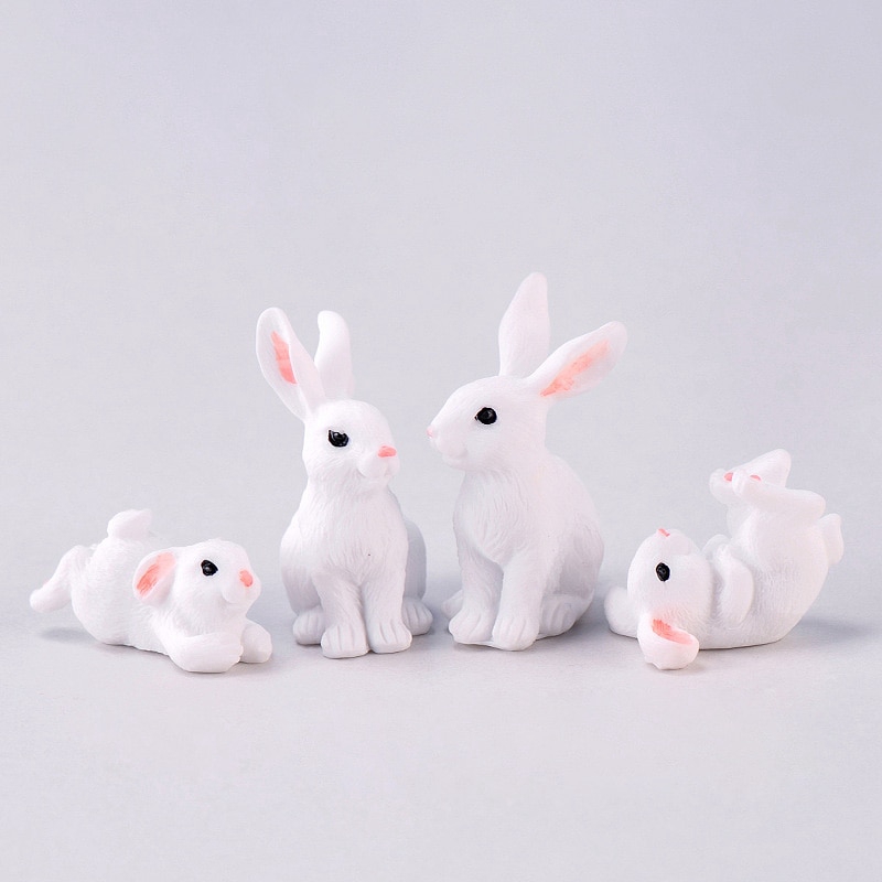 4pcs Family White Rabbit Figurine Animal Model Resin Craft Micro Landscape Home Decor Miniature Fairy Garden Decoration Accessories Ee Malaysia - White Rabbit Home Decor