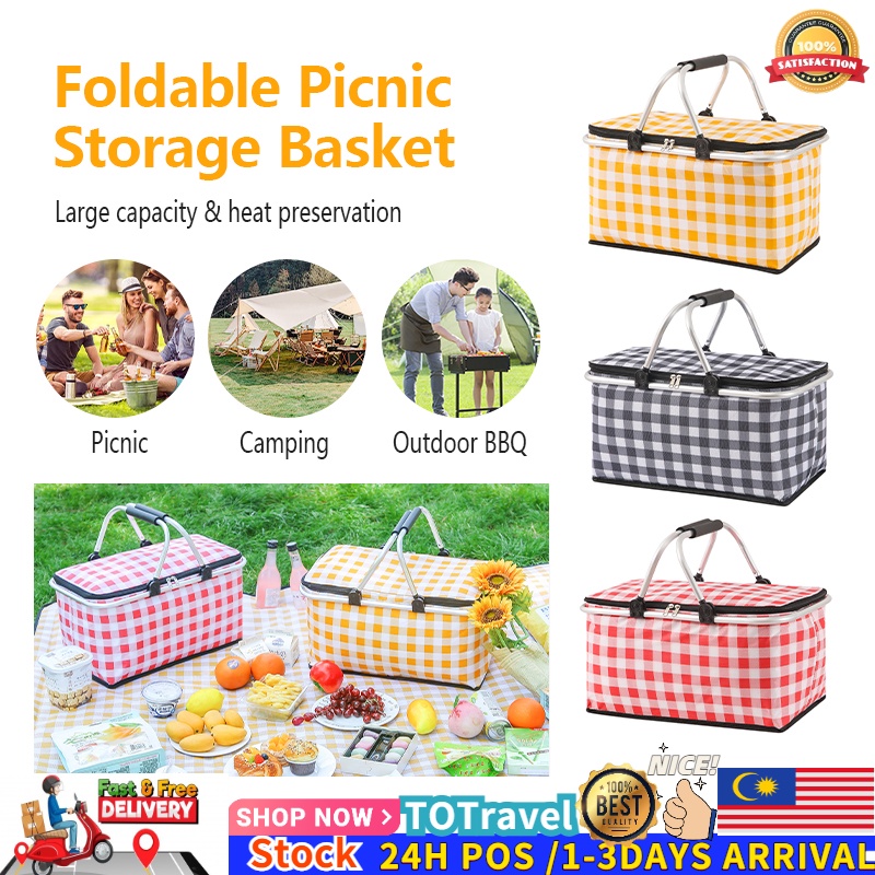 Picnic Basket Foldable Picnic Mat outdoor Blanket Basket Camping Cooler