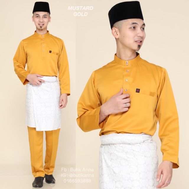  Baju  Melayu  Moden Slim Fit Kuning  Yellow Mustard Gold 