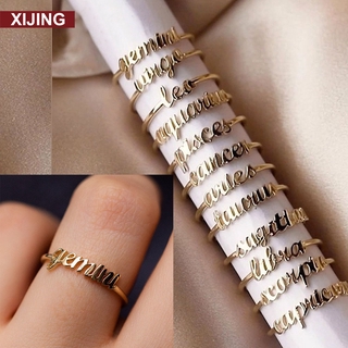 oos-Adjustable 12 Horoscopes Contracted Simple Letter Ring Lady Open Size Index Finger Single Ring