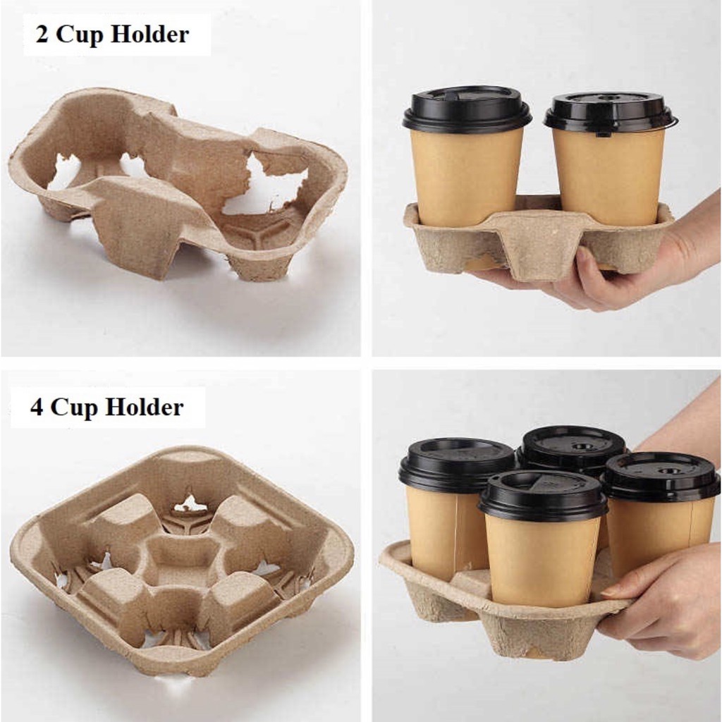 Disposable Pulp Paper Cup Holder/ Molded Paper Cup Tray / Pemegang