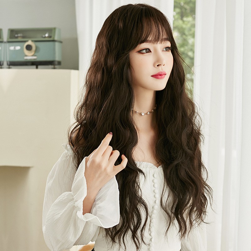 korean curly hair with bangs