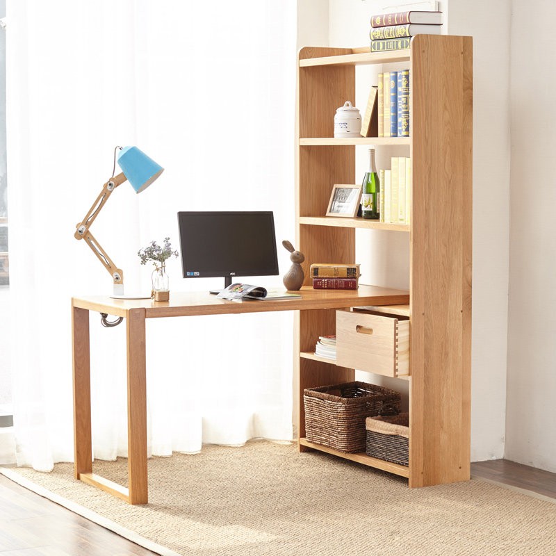 Full Solid Wood Desk Nordic Simple Bookshelf Computer Desktop Oak