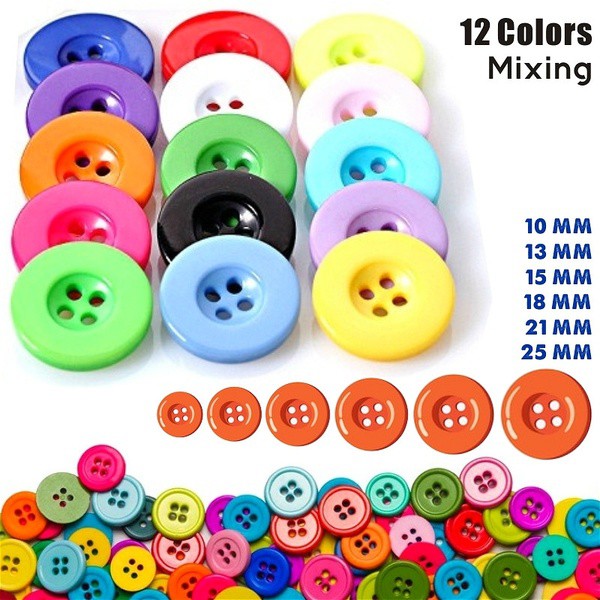 1000pcs Resin Round Button 2 Holes Mixed Color Apparel Sewing Random Craft VMY