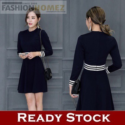 🛒 READY STOCK 🛒 Fashionhomez 5531 Black Long Sleeve Midi Dresses