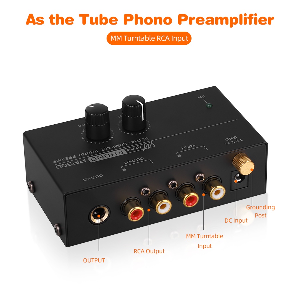 PP500 Phono Preamp Preamplifier with Level Volume Controls RCA Input Output 1/4" TRS Output