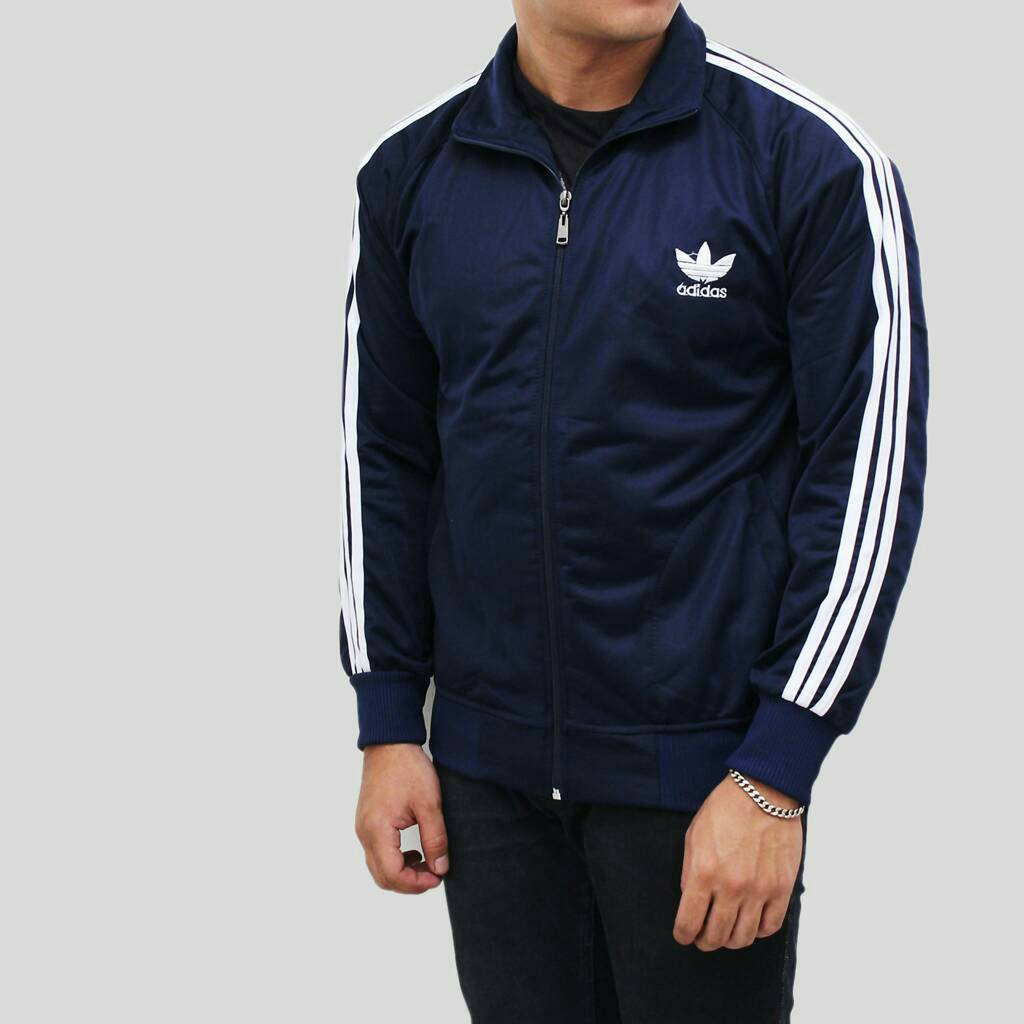 Adidas Firebird Navy Strep White Polyster Tracktop Men's Jacket | Shopee  Malaysia