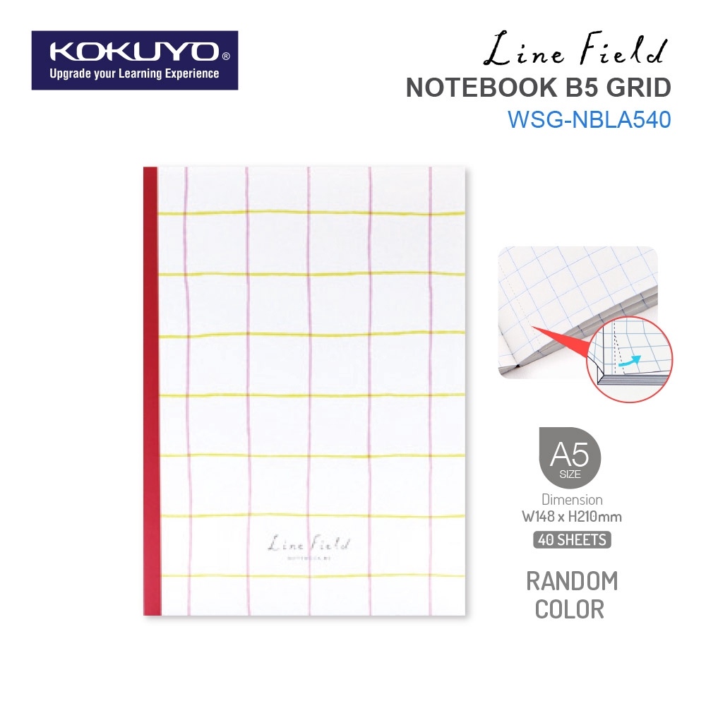 Kokuyo LINE FIELD Notebook A5 Grid / Graph (40 Sheets) RANDOM COLOR