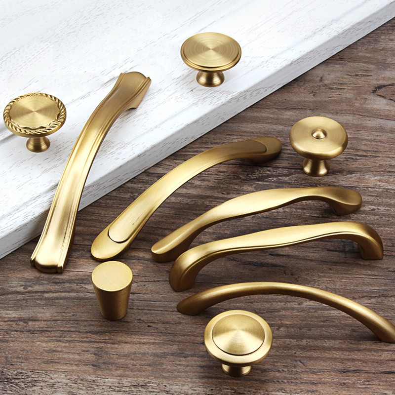 Golden Solid Brass Door Handles Wardrobe Drawer Pulls Kitchen