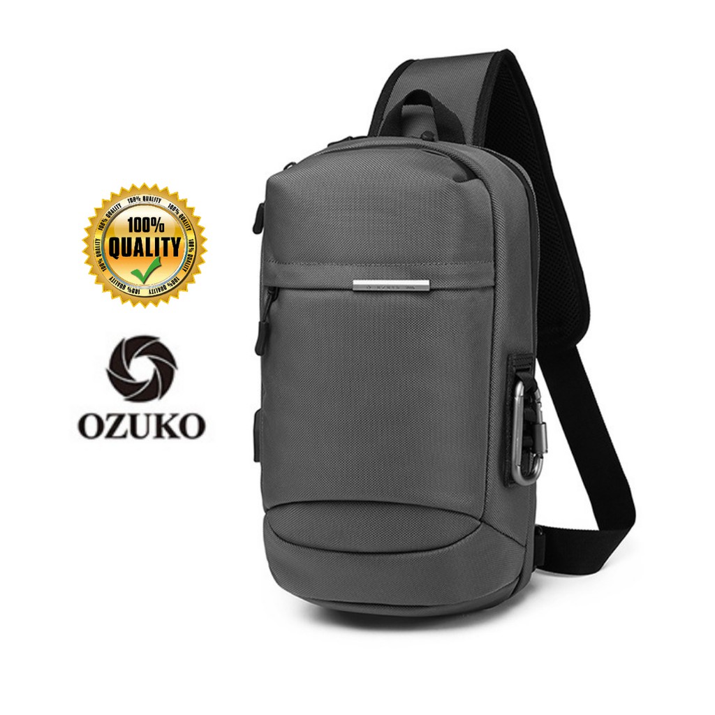 OZUKO Ready stock Sling bag chest bag USB Men Multi-pocket Crossbody ...