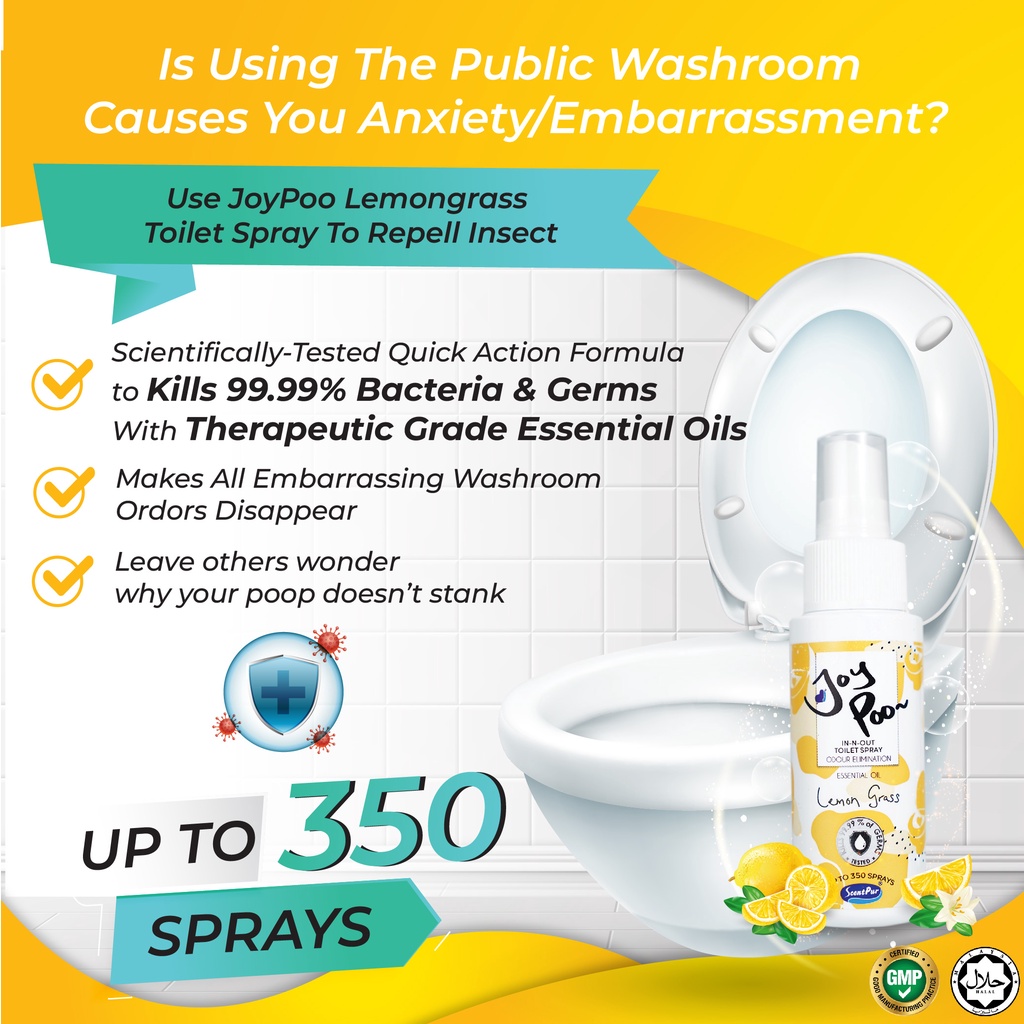 JoyPoo InNOut Toilet Poop Essential Oil Odor Elimination Spray (Lemon